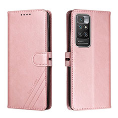 Leather Case Stands Flip Cover Holder H02X for Xiaomi Redmi 10 4G Rose Gold