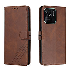 Leather Case Stands Flip Cover Holder H02X for Xiaomi Redmi 10 Power Brown