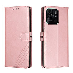 Leather Case Stands Flip Cover Holder H02X for Xiaomi Redmi 10 Power Rose Gold