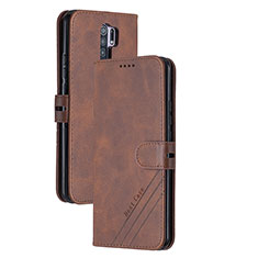 Leather Case Stands Flip Cover Holder H02X for Xiaomi Redmi 9 Prime India Brown