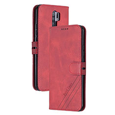 Leather Case Stands Flip Cover Holder H02X for Xiaomi Redmi 9 Prime India Red