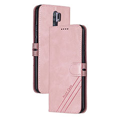 Leather Case Stands Flip Cover Holder H02X for Xiaomi Redmi 9 Prime India Rose Gold