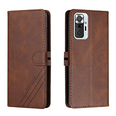 Leather Case Stands Flip Cover Holder H02X for Xiaomi Redmi Note 10 Pro 4G Brown