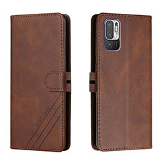 Leather Case Stands Flip Cover Holder H02X for Xiaomi Redmi Note 10T 5G Brown