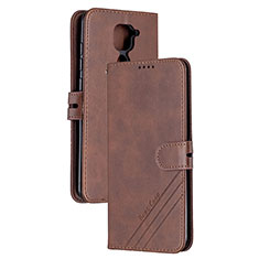 Leather Case Stands Flip Cover Holder H02X for Xiaomi Redmi Note 9 Brown