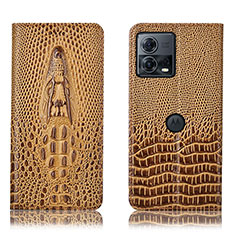 Leather Case Stands Flip Cover Holder H03P for Motorola Moto Edge 30 Fusion 5G Brown