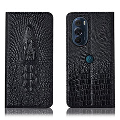 Leather Case Stands Flip Cover Holder H03P for Motorola Moto Edge 30 Pro 5G Black