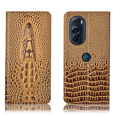 Leather Case Stands Flip Cover Holder H03P for Motorola Moto Edge 30 Pro 5G Brown