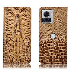 Leather Case Stands Flip Cover Holder H03P for Motorola Moto Edge 30 Ultra 5G Brown
