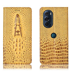 Leather Case Stands Flip Cover Holder H03P for Motorola Moto Edge Plus (2022) 5G Yellow