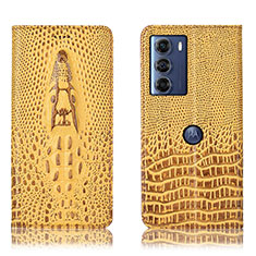 Leather Case Stands Flip Cover Holder H03P for Motorola Moto Edge S30 5G Yellow