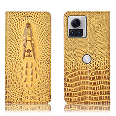 Leather Case Stands Flip Cover Holder H03P for Motorola Moto Edge X30 Pro 5G Yellow