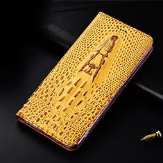 Leather Case Stands Flip Cover Holder H03P for Motorola Moto G100 5G Yellow