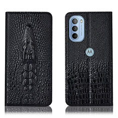 Leather Case Stands Flip Cover Holder H03P for Motorola Moto G31 Black
