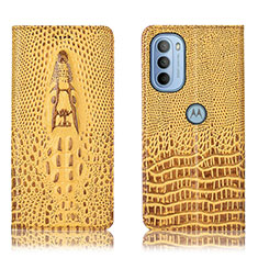 Leather Case Stands Flip Cover Holder H03P for Motorola Moto G31 Yellow
