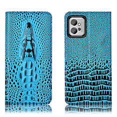 Leather Case Stands Flip Cover Holder H03P for Motorola Moto G32 Sky Blue