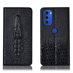 Leather Case Stands Flip Cover Holder H03P for Motorola Moto G51 5G Black