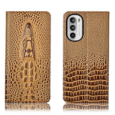 Leather Case Stands Flip Cover Holder H03P for Motorola Moto G71s 5G Brown