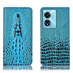 Leather Case Stands Flip Cover Holder H03P for Oppo A58 4G Sky Blue