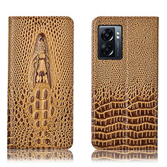 Leather Case Stands Flip Cover Holder H03P for Oppo A77 5G Brown