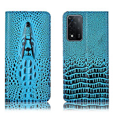 Leather Case Stands Flip Cover Holder H03P for Oppo A93s 5G Sky Blue