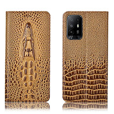 Leather Case Stands Flip Cover Holder H03P for Oppo A95 5G Brown