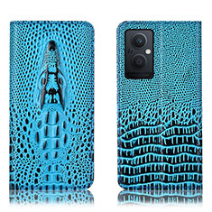 Leather Case Stands Flip Cover Holder H03P for Oppo F21s Pro 5G Sky Blue
