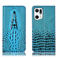 Leather Case Stands Flip Cover Holder H03P for Oppo Find X5 5G Sky Blue