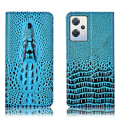Leather Case Stands Flip Cover Holder H03P for Oppo K10X 5G Sky Blue