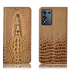 Leather Case Stands Flip Cover Holder H03P for Oppo K9S 5G Brown