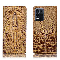 Leather Case Stands Flip Cover Holder H03P for Oppo K9X 5G Brown