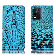 Leather Case Stands Flip Cover Holder H03P for Oppo K9X 5G Sky Blue