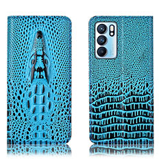 Leather Case Stands Flip Cover Holder H03P for Oppo Reno6 5G Sky Blue