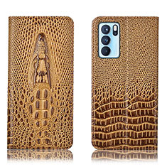 Leather Case Stands Flip Cover Holder H03P for Oppo Reno6 Pro 5G India Brown