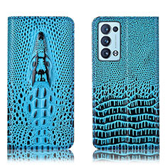 Leather Case Stands Flip Cover Holder H03P for Oppo Reno6 Pro+ Plus 5G Sky Blue