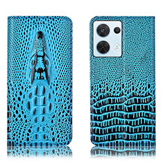 Leather Case Stands Flip Cover Holder H03P for Oppo Reno8 5G Sky Blue