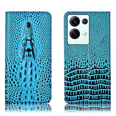 Leather Case Stands Flip Cover Holder H03P for Oppo Reno8 Pro 5G Sky Blue