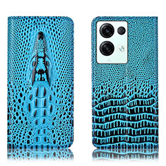 Leather Case Stands Flip Cover Holder H03P for Oppo Reno8 Pro+ Plus 5G Sky Blue