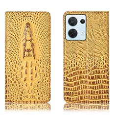 Leather Case Stands Flip Cover Holder H03P for Oppo Reno9 5G Yellow
