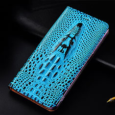 Leather Case Stands Flip Cover Holder H03P for Samsung Galaxy M62 4G Sky Blue