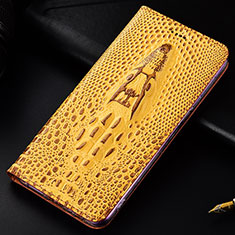 Leather Case Stands Flip Cover Holder H03P for Samsung Galaxy S21 Ultra 5G Yellow