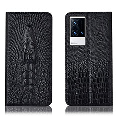 Leather Case Stands Flip Cover Holder H03P for Vivo iQOO 8 Pro 5G Black