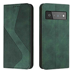 Leather Case Stands Flip Cover Holder H03X for Google Pixel 6 5G Green