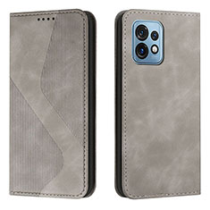Leather Case Stands Flip Cover Holder H03X for Motorola Moto Edge 40 Pro 5G Gray