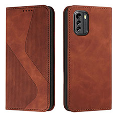 Leather Case Stands Flip Cover Holder H03X for Nokia G60 5G Brown