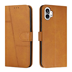 Leather Case Stands Flip Cover Holder H03X for Nothing Phone 1 Light Brown