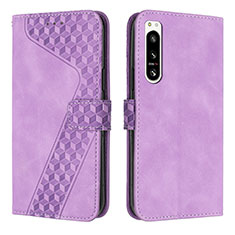 Leather Case Stands Flip Cover Holder H03X for Sony Xperia 5 IV Purple