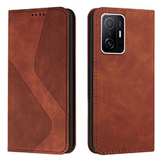 Leather Case Stands Flip Cover Holder H03X for Xiaomi Mi 11T Pro 5G Brown