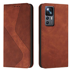 Leather Case Stands Flip Cover Holder H03X for Xiaomi Mi 12T Pro 5G Brown