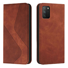 Leather Case Stands Flip Cover Holder H03X for Xiaomi Poco M3 Brown